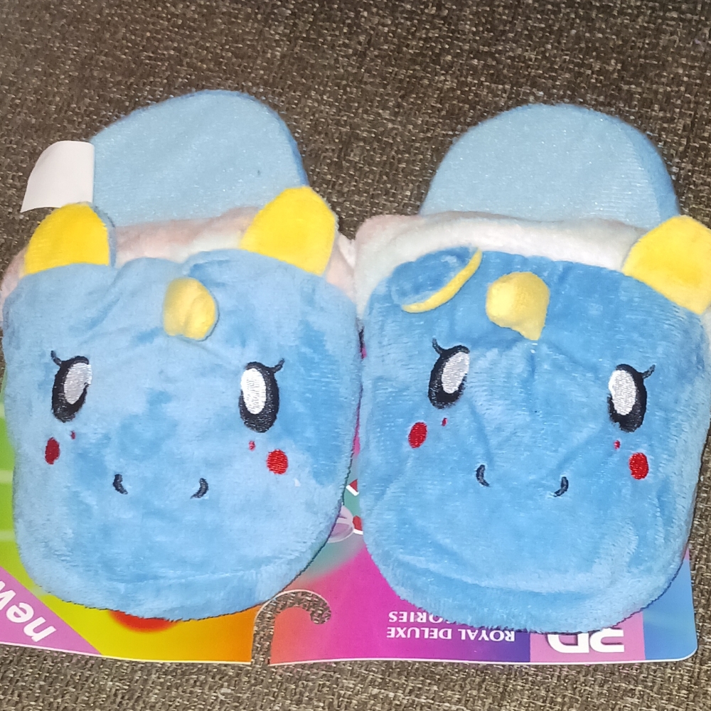 NWT Blue and Yellow Kids Unicorn Slippers Sizes 13-1, 2-3 & 4-5